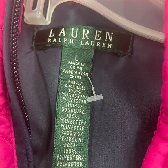 Lauren Ralph Lauren Women's Quilted Vest Full Zip Pink Size Large Pockets - Picture 8 of 8